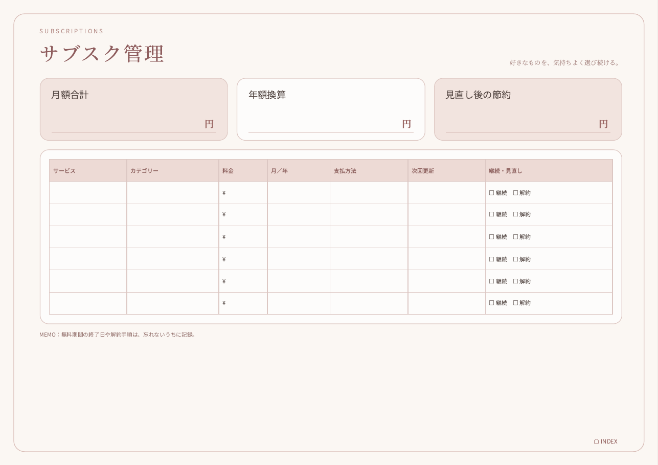 記入しやすく改良したサブスク管理ページ